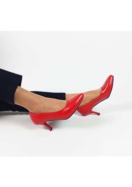 Hakiki Deri Kırmızı Renk Alçak Topuk Kadın Stiletto fırsatları