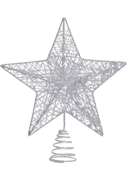 Yılbaşı Çam Ağacı Tepeliği Yıldızı Simli Yaylı Metal Gümüş 27 cm