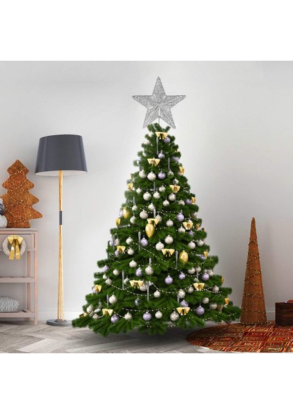 Yılbaşı Çam Ağacı Tepeliği Yıldızı Simli Yaylı Metal Gümüş 27 cm fiyatları