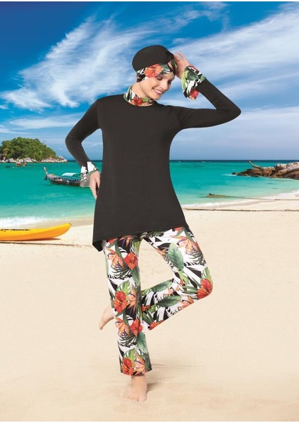 22132 Standart Kadın Desenli Likralı Tesettür Mayo