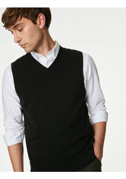 Saf Pamuklu V Yaka Süveter