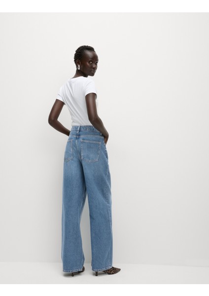 Saf Pamuklu Wide Leg Jean Pantolon indirimleri
