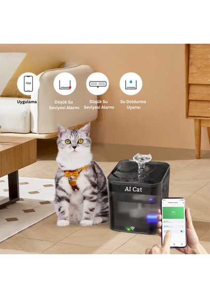 Aı Cat Akıllı Kedi Köpek Su Şelalesi Su Pınarı Su Sebili Beta - Tuya App Uygulama-Wifi - Uv Otomatik Su Temizleme
