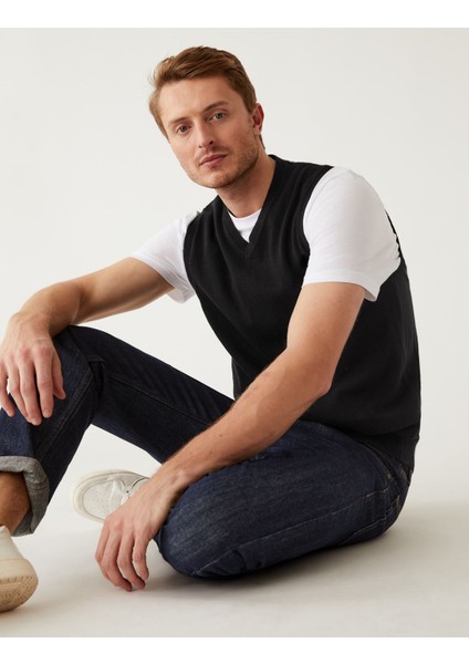 Saf Pamuklu V Yaka Süveter modelleri