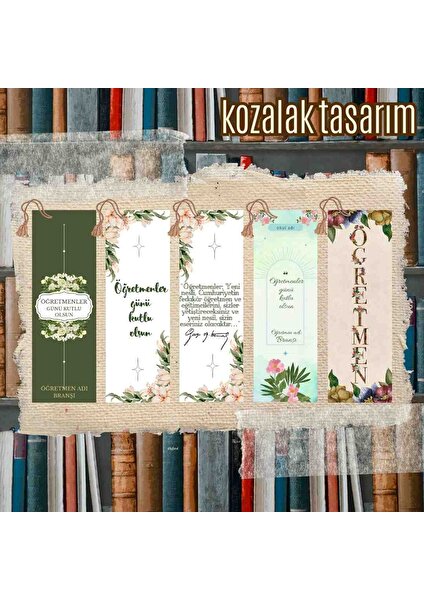 Öğretmenler Günü Konseptli Özelleştirilebilir  Kitap Ayrac 5'li Set Pvc Kaplamalı