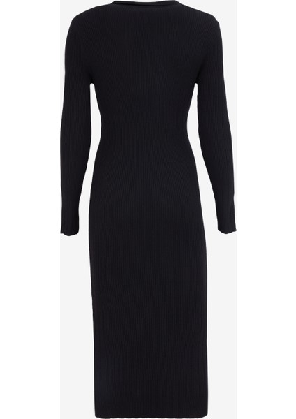 V Yaka Siyah Kadın Midi Elbise F4WL-ELB0363 fiyatları