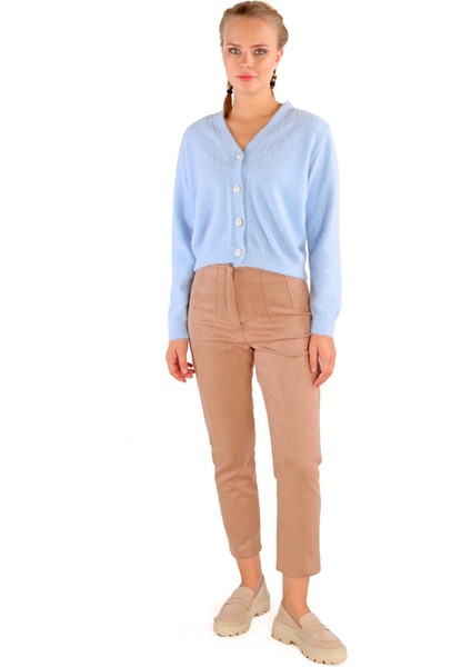 Bebe Mavi İnci Düğmeli Tüylü Kadın Crop Hırka 24170 fiyatları