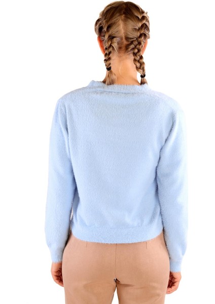 Bebe Mavi İnci Düğmeli Tüylü Kadın Crop Hırka 24170 indirimleri