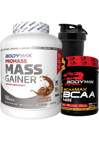 Promass Mass Gainer 3600 gr Kurabiyeli + Bcaamax Bcaa 585 gr Ananaslı + Shaker Hediyeli