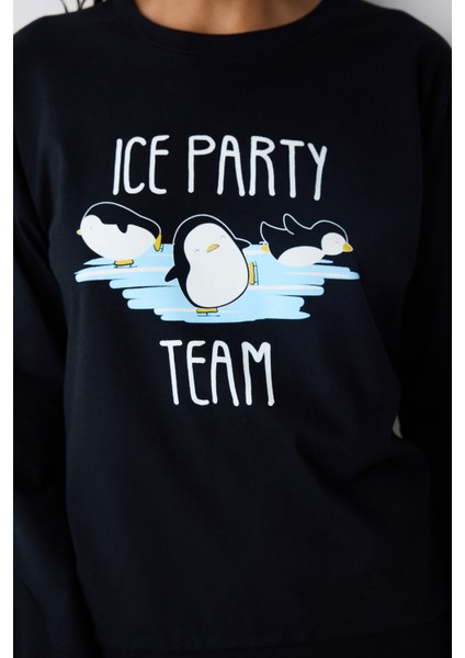 Ice Party Siyah Pantolon Pijama Takımı