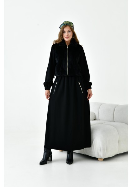 Kadın Angora Etekli Takım Siyah 30986