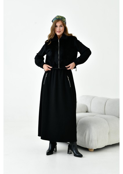 Kadın Angora Etekli Takım Siyah 30986