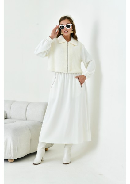 Kadın Angora Etekli Takım Ekru 30986