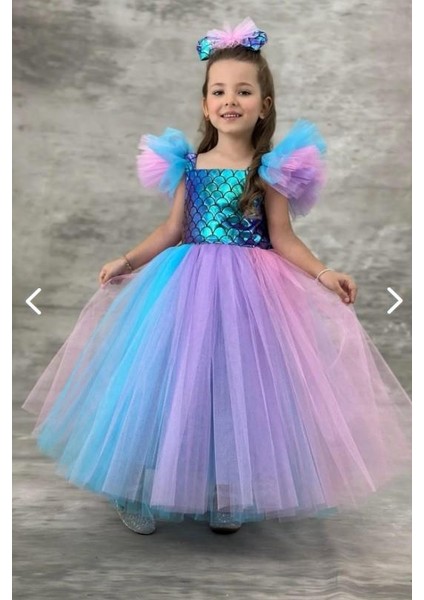 Kız Çocuk Deniz Kızı Abiye Kostüm Uzun Tül Elbise 3705 fiyatları