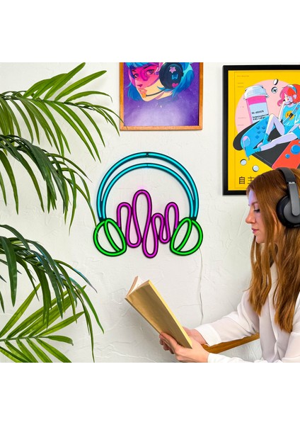 Tol Camp Kulaklık (Headphone) Neon Duvar Dekoru, Tabelası - Modern ve Şık Metal Üzerine Neon Süs | 46 cm x 44.5 cm