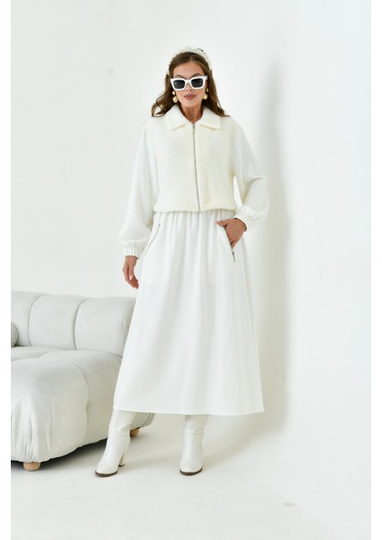 Kadın Angora Etekli Takım Ekru 30986