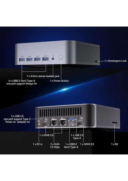 Gt1 Mega U9 - Intel U9 185H 3.8ghz 16 Core, 22 Threads, 32GB Ddr5, 2tb M.2 Ssd, Wi-Fi 7, 2x 2.5g Ethernet, 2x Hdmı, WIN11 Pro Mini Pc