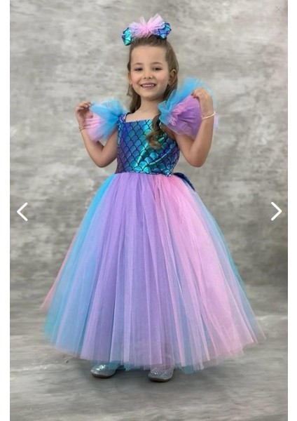 Kız Çocuk Deniz Kızı Abiye Kostüm Uzun Tül Elbise 3705 modelleri