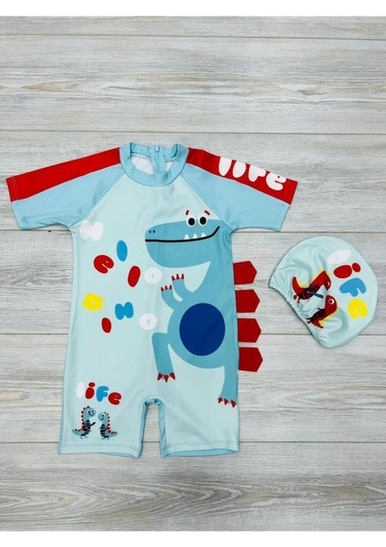Tatlı Dino Temalı Boneli Erkek Çocuk Mayo Takımı