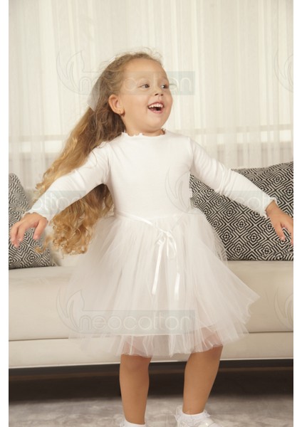 Tüllü Baskısız Düz Üst Kısım Ribana Alt Kısım Astarlı Tütü Etek Kız Çocuk Prenses Uzun Kollu Elbise fiyatları
