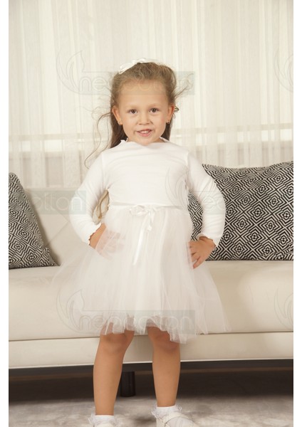 Tüllü Baskısız Düz Üst Kısım Ribana Alt Kısım Astarlı Tütü Etek Kız Çocuk Prenses Uzun Kollu Elbise fırsatları