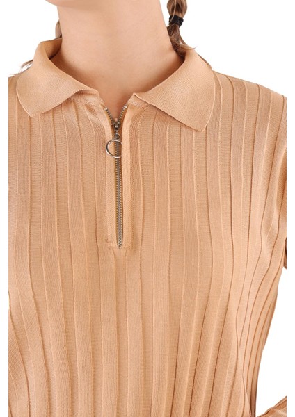 24199 Fermuar Detay Fitilli Kazak Camel fırsatları