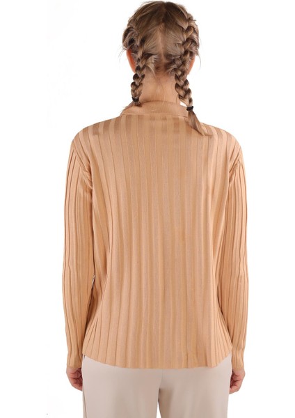 24199 Fermuar Detay Fitilli Kazak Camel indirimleri