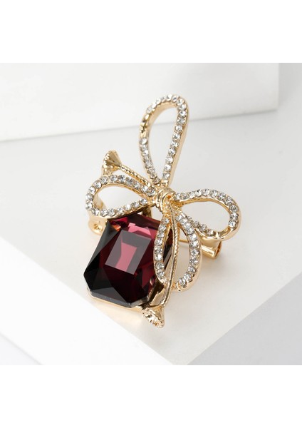 Değerli Taş Yay Broş Vintage Edebi Dekorasyon Takım Elbise Korsaj Pin Süsleme (Yurt Dışından)