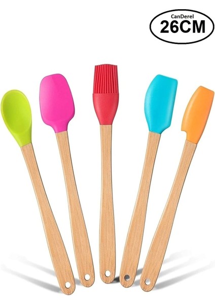 Isıya Dayanıklı Yanmaz 5 Li Renkli Bambu Silikon Spatula Seti 26CM fiyatları