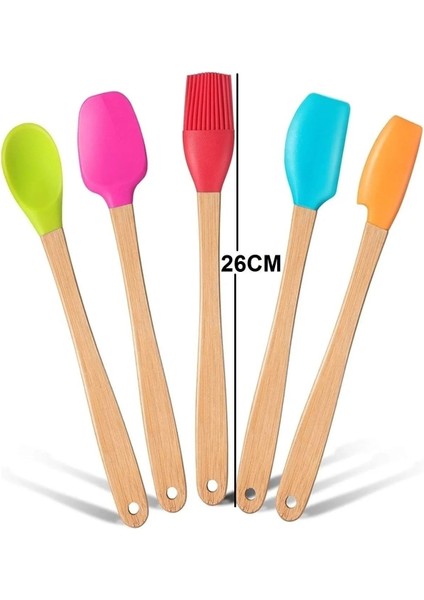 Isıya Dayanıklı Yanmaz 5 Li Renkli Bambu Silikon Spatula Seti 26CM modelleri