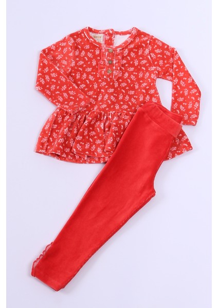 Kız Çocuk Kadife Tunik Takım Fırfırlı Düğmeli C19 modelleri