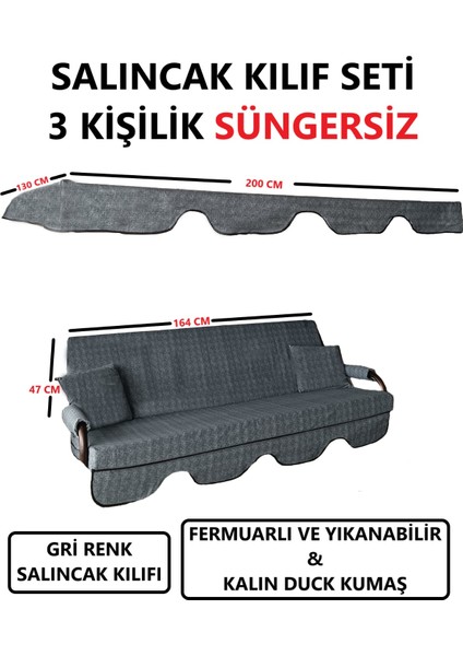 Süngersiz Tenteli Salıncak Kumaş Seti 3kişilik 164X47 cm Süngersiz Gri