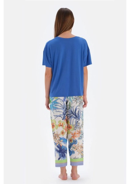 33530 Pamuklu Kısa Kollu V Yaka Kadın Pijama Takımı Saks fiyatları