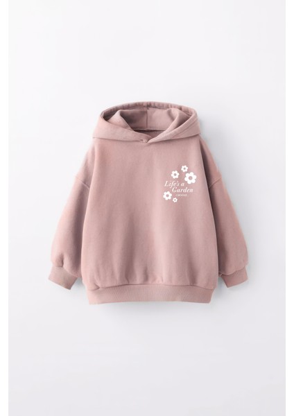 Miniko Kids Kız Çocuk Lifes Garden Baskılı Kapüşonlu Manşetli Sweatshirt