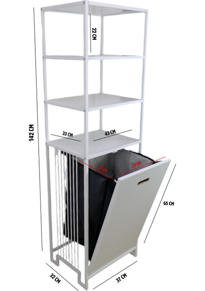 Metal Kirli Sepetli 4 Raflı Çok Amaçlı Banyo Düzenleyici Raf Organizer Beyaz/beyaz – MRS-015 C1-1-369