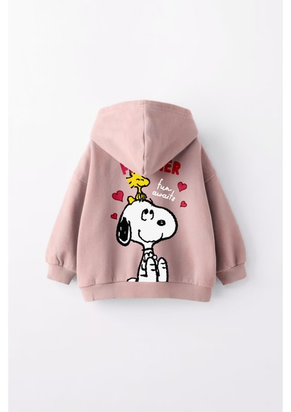 Miniko Kids Kız Çocuk Snoopy Baskılı Kapüşonlu Manşetli Sweatshirt