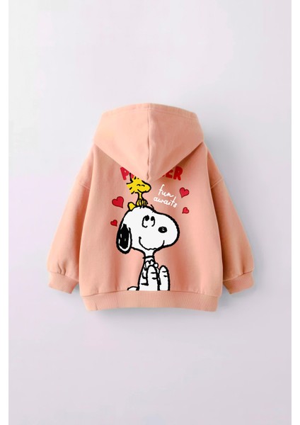 Miniko Kids Kız Çocuk Snoopy Baskılı Kapüşonlu Manşetli Sweatshirt