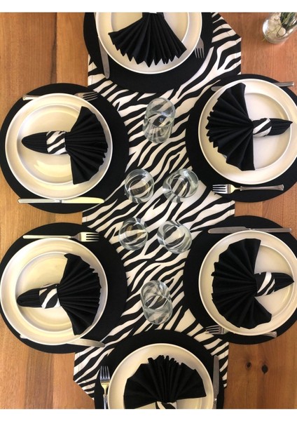 Amerikan Servis, 6 Supla,6 Peçete 6 Peçete Halkası ve Runner Zebra