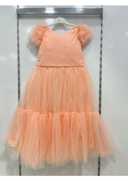 Uğurböceğiçocuk 444 Kolları Fırfırlı Tarlatanlı Kız Çocuk Abiye