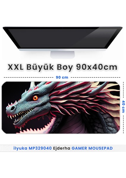 90X40 Ejderha Xxl Büyük Boy Ilyuka MP329040 Gaming Mousepad Dikişli Kenar Kaymaz Taban 90X40CM