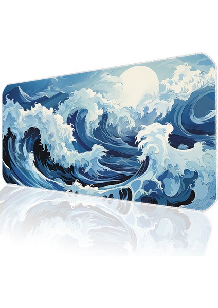 90X40 Ocean Storm Xxl Büyük Boy Ilyuka MP149040 Gaming Mousepad Dikişli Kenar Kaymaz Taban 90X40CM