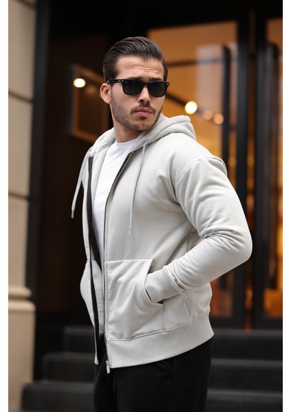 Içi Peluş Üç Ip Kumaş Oversize Fermuarlı Kapüşonlu Sweatshirt- Mineral Gri modelleri
