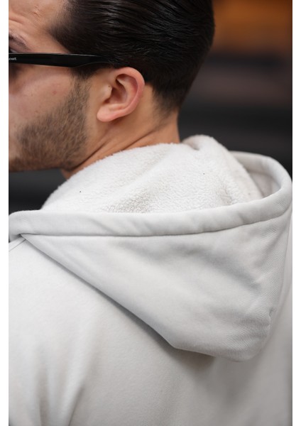 Içi Peluş Üç Ip Kumaş Oversize Fermuarlı Kapüşonlu Sweatshirt- Mineral Gri indirimleri