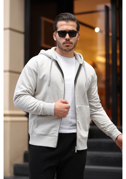 Içi Peluş Üç Ip Kumaş Oversize Fermuarlı Kapüşonlu Sweatshirt- Mineral Gri fiyatları