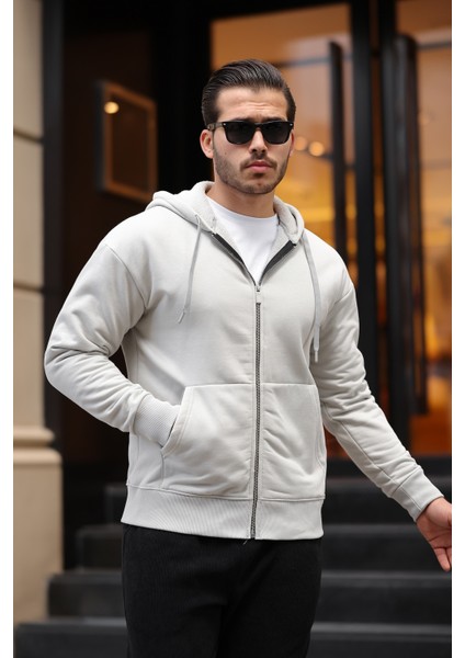 Içi Peluş Üç Ip Kumaş Oversize Fermuarlı Kapüşonlu Sweatshirt- Mineral Gri fırsatları