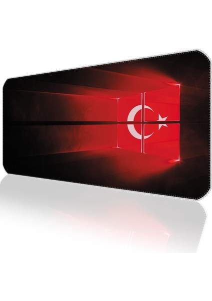 90X40 Türk Bayrağı Xxl Büyük Boy Ilyuka MP019040 Büyük Boy Gaming Mousepad Dikişli Kenar Kaymaz Taban 90X40CM
