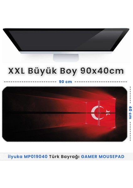 90X40 Türk Bayrağı Xxl Büyük Boy Ilyuka MP019040 Büyük Boy Gaming Mousepad Dikişli Kenar Kaymaz Taban 90X40CM modelleri