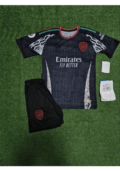 Arsenal 2024/25 Yeni Sezon Bukayo Saka Deplasman Çocuk Forması 4lü Set (Black)