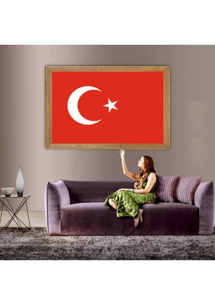 Türkiye Cumhuriyeti Devleti Bayrağı Tablo, Çerçeveli Cam Tablo 30 x 45 cm