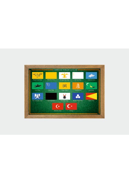 17 Büyük Türk Devletleri Bayrağı Tablo, Çerçeveli Cam Tablo 30 x 45 cm modelleri